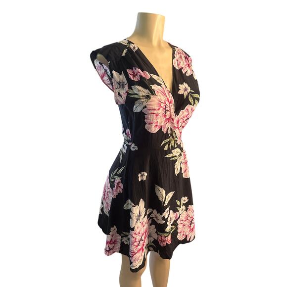 Women M Yumi Kim Cherry Blossom Soho Mixer Black Floral Print Silk Wrap Dress